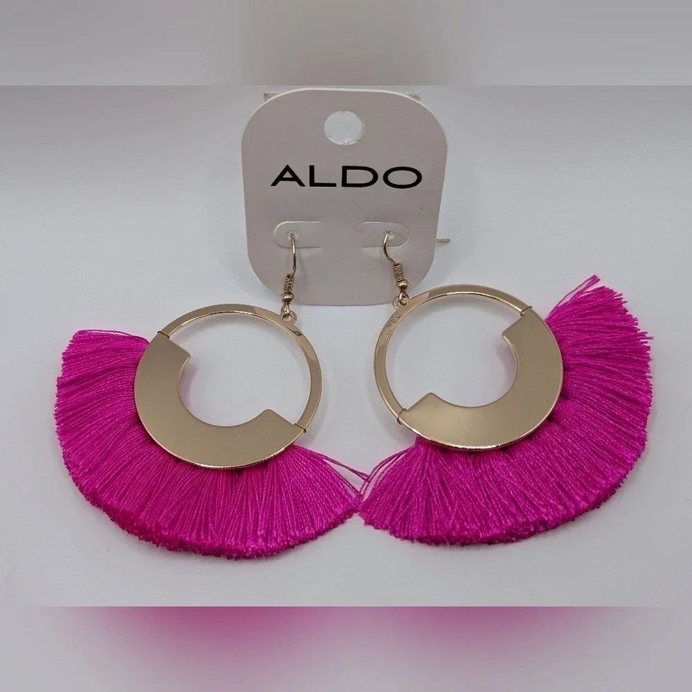 Aldo Sevelle Hot Pink Fringe Gold Tone Dangle Earrings NWT